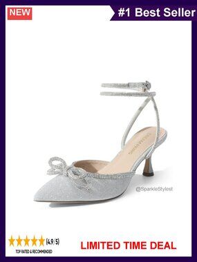 Rhinestone Bow Ankle Strap Kitten Heel Pumps Closed Toe Formal Dress Shoes